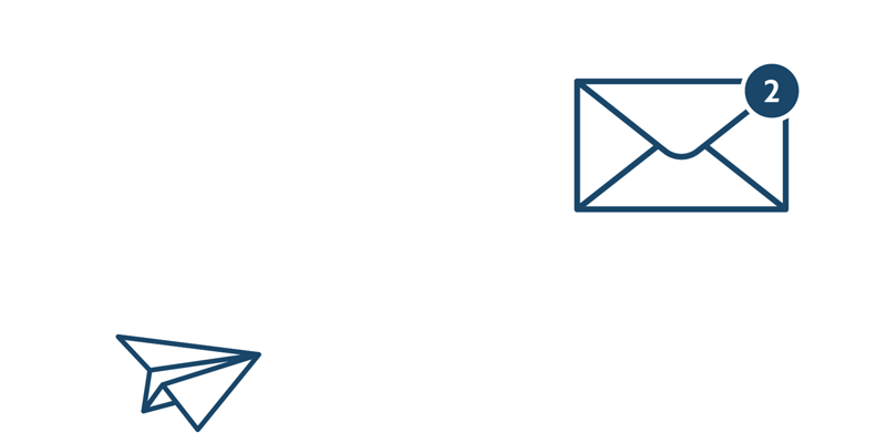Grafické znázornění e-mailingu: pošta směřující do schránky.